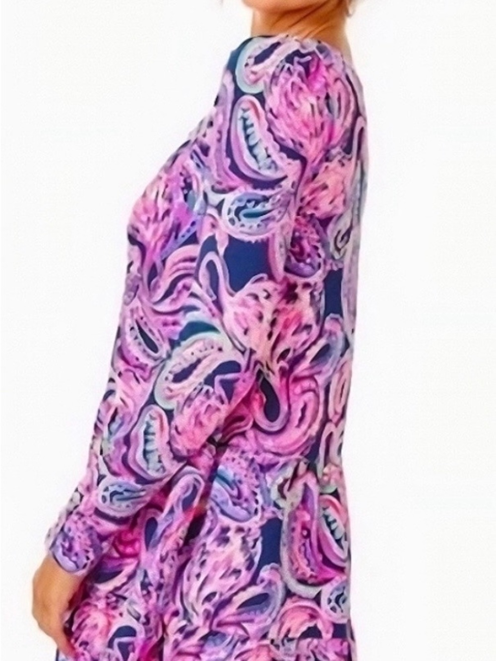 Lilly Pulitzer Navy, Pink & Purple Paisley Long Sleeve Shift Dress